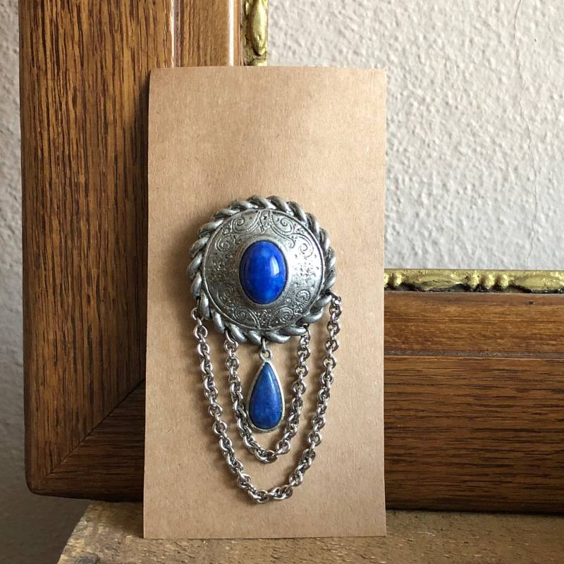 Südwestlicher Schmuck Vintage Silber Metall Ketten Kobalt Blau Steine Teardrop Boho Zubehör von MidwestVintageShop