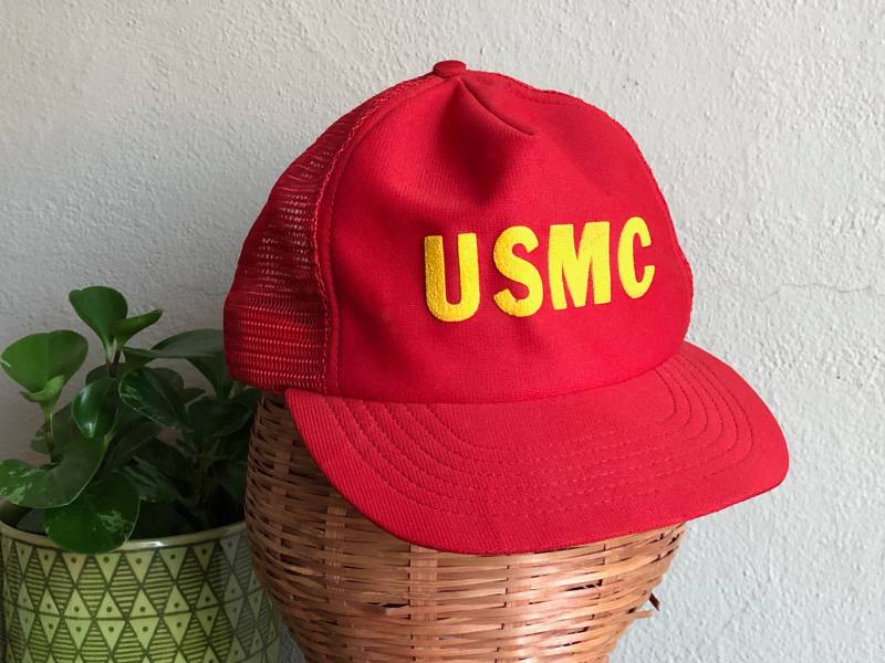 Usmc Hut Rot Mesh Trucker Snapback Made in Usa Vintage Beunruhigt Gelb Marines von MidwestVintageShop