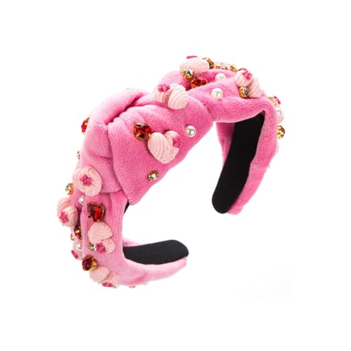 Valentinstag-Stirnband für Damen, rosa Herz-Haarband, Schleife, Haarspange, Strass, Glitzer, breites Oberteil, Stirnband, Pink Love Heart, Einheitsgröße von Mieeyali