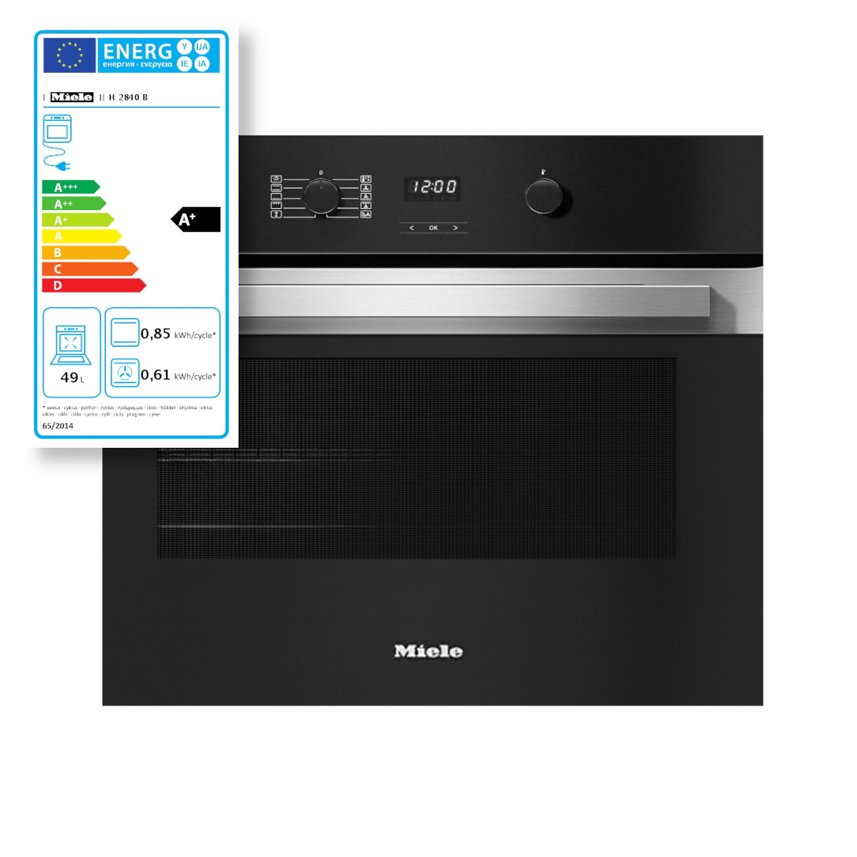 Miele H2840B Einbau Backofen 60x45cm 49L Heißluft Grill Edelstahl Schwarz A+ von Miele