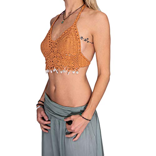 Mienloco gehäkeltes Oberteil mit Muscheln Tank Tops Bikini (Sandstone, M) von Mienloco