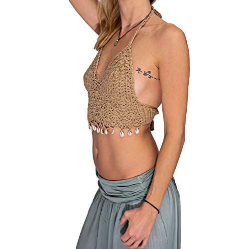 Mienloco gehäkeltes Oberteil mit Muscheln Tank Tops Bikini (Tortilla, M) von Mienloco