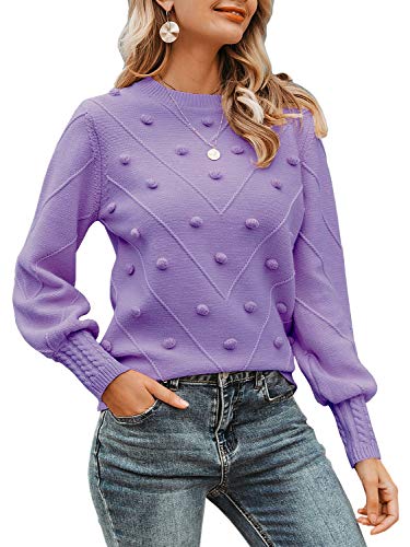 Miessial Damen-Pullover, Rundhalsausschnitt, Laternenärmel, eleganter Strickpullover - Violett - 38 von Miessial