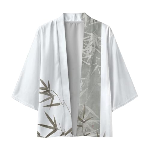 Mifeiwukawa Bademantel Morgenmantel Herren Japanische Kimono Robe Jacke Dreiviertel Ärmel mit Lose Yin Yang und Drachen Druck Unisex Lose Bluse Sommer Top, weiß, L Mifeiwukawa Bademantel Morgenmantel Herren Japanische Kimono Robe Jacke Dreiviertel Ärmel mit Lose Yin Yang und Drachen Druck Unisex Lose Bluse Sommer Top, weiß, L von Mifeiwukawa