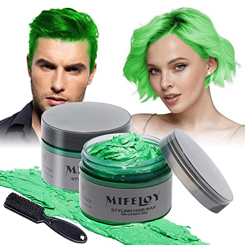 2 Stück Grünu Haartönung Temporäre Haarfarbe mit 1 Bürsten, Männer Frauen Styling Haartone Wax, Instant Hair Cream Mud Natürliche Frisur Pomade, Party Cosplay Halloween Haar Wachs von Mifeloy