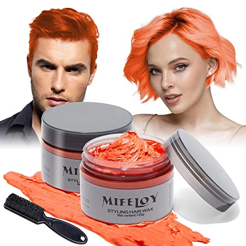 2 Stück Orange Haartönung Temporäre Haarfarbe mit 1 Bürsten, Männer Frauen Styling Haartone Wax, Instant Hair Cream Mud Natürliche Frisur Pomade,Party Cosplay Halloween Haar Wachs von Mifeloy