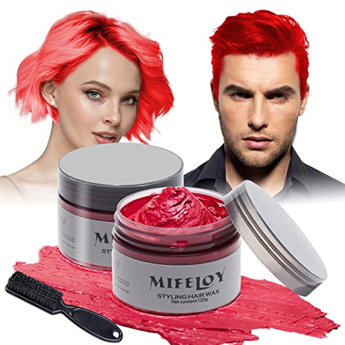 2 Stück Rot Haartönung Temporäre Haarfarbe mit 1 Bürsten, Männer Frauen Styling Haartone Wax, Instant Hair Cream Mud Natürliche Frisur Pomade, Party Cosplay Halloween Haar Wachs von Mifeloy