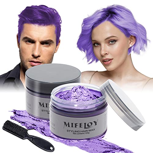 2 Stück Violett Haartönung Temporäre Haarfarbe mit 1 Bürsten, Männer Frauen Styling Haartone Wax,Instant Hair Cream Mud Natürliche Frisur Pomade,Party Cosplay Halloween Haar Wachs von Mifeloy