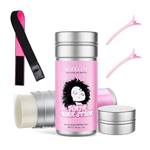 3 Stück Damen Haarstyling Set, 2.7 fl.oz Haarwachs Stick, Modellierung Haar Wachs Pomade für Babyhaar Frizz, Hair Styling Edge Kontrolle Glue Haarcreme Gel, Perücke Elastisches Band, 2 Haarnadeln von Mifeloy