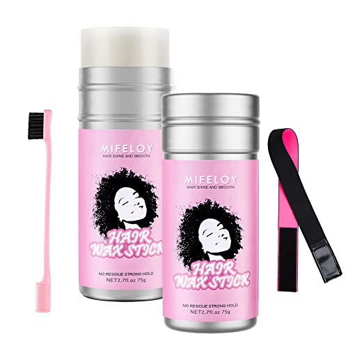 3 Stück Damen Haarstyling Set, 2.7oz Haar Wachs Stick, Modellierung Haarwachs Pomade für Babyhaar Frizz, mit 0.53oz Hair Styling Rand Kontrolle Gel, Perücke Elastisches Band, Doppelkanten Bürste Kämme von Mifeloy