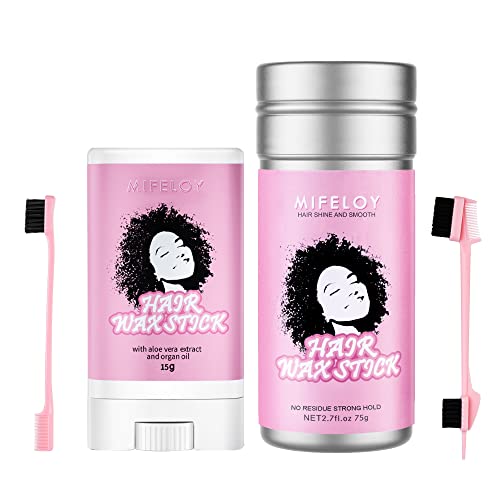 3 Stück Damen Haarstyling Set, 2.7oz Haar Wachs Stick, Modellierung Haarwachs Pomade für Perücken Babyhaar Frizz, mit 0.53oz Hair Styling Rand Kontrolle Gel, Doppelkanten Kämme, 5 in 1 Bürste von Mifeloy