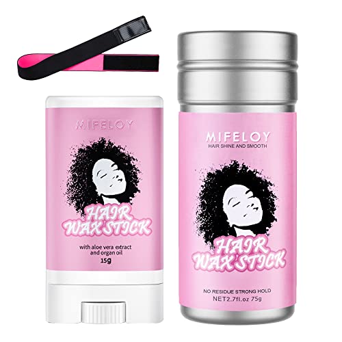 3 Stück Damen Haarstyling Set, 2.7oz Haarwachs Stick, Modellierung Haar Wachs Pomade für Babyhaar Frizz Flyaways krauses, mit 0.53oz Finishing Rand Kontrolle Gel Haarcreme, Perücke Elastisches Band von Mifeloy