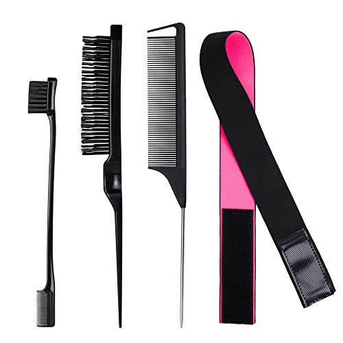 3 Stück Sleek Bun Neckerei Bürsten Set Schwarz, Borsten Haarbürste Stiel Kamm, Rattenschwanz Haarkamm, Doppelkanten Bürste Kämme Pflege Kanten Perücke Elastisches Band für Friseurin Frauen Baby Kinder von Mifeloy