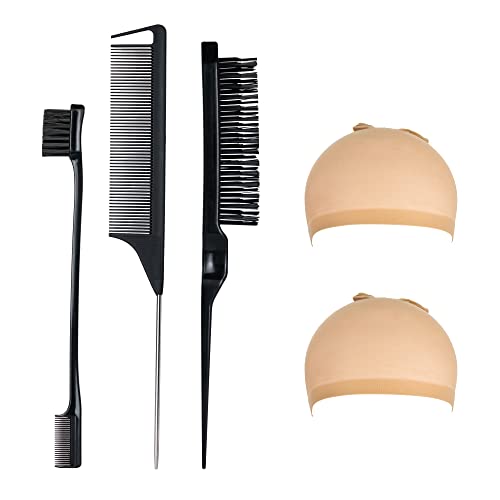 3 Stück Sleek Bun Neckerei Bürsten Set Schwarz, Borsten Haarbürste Stiel Kamm, Rattenschwanz Haarkamm, Doppelkanten Bürste Kämme Pflege Kanten mit 2 Perücke Haarnetz für Friseurin Frauen Baby Kinder von Mifeloy