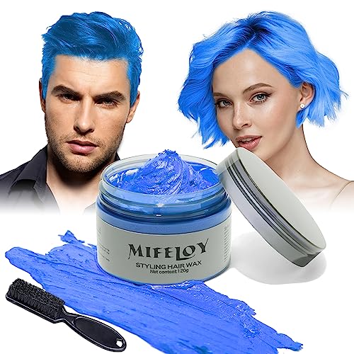 4,23 Unzen Blau Haartönung Temporäre Haarfarbe mit Bürsten, Frauen Männer Styling Haartone Wax, Instant Hair Cream Mud Natürliche Frisur Pomade, Halloween Party Cosplay Haar Wachs von Mifeloy