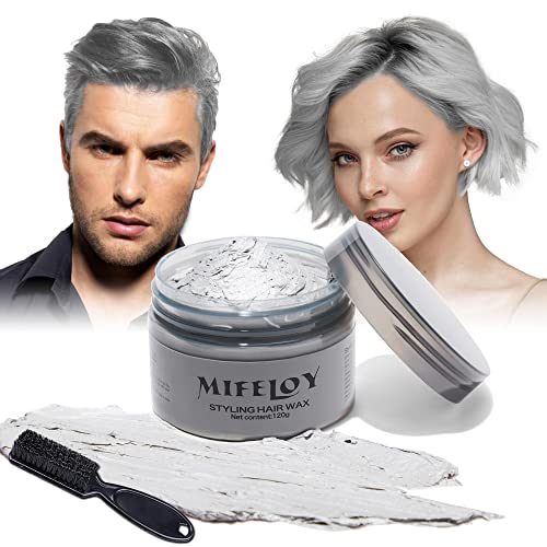 4,23 Unzen Silbergrau Haartönung Temporäre Haarfarbe mit Bürsten, Männer Frauen Styling Haartone Wax, Instant Hair Cream Mud Natürliche Frisur Pomade, Cosplay Halloween Haar Wachs von Mifeloy