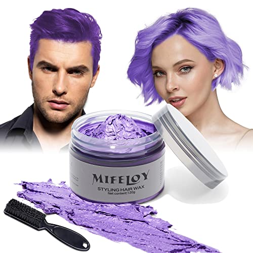 4,23 Unzen Violett Haartönung Temporäre Haarfarbe mit Bürsten, Männer Frauen Styling Haartone Wax, Instant Hair Cream Mud Natürliche Frisur Pomade,DIY Cosplay Halloween Haar Wachs von Mifeloy