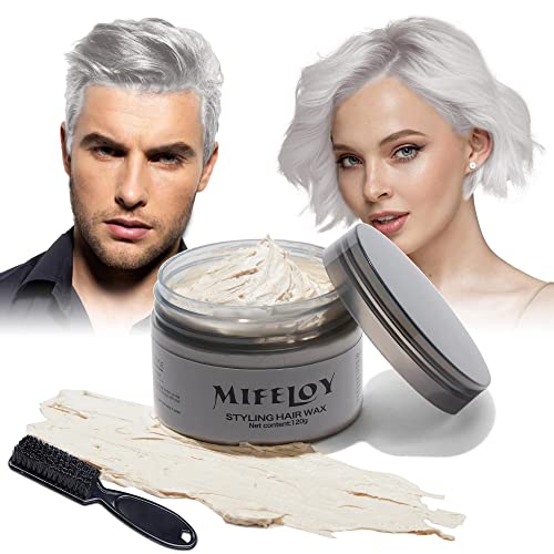 4,23 Unzen Weiß Haartönung Temporäre Haarfarbe mit Bürsten, Frauen Männer Styling Haartone Wax, Instant Hair Cream Mud Natürliche Frisur Pomade, Halloween Party Cosplay Haar Wachs von Mifeloy