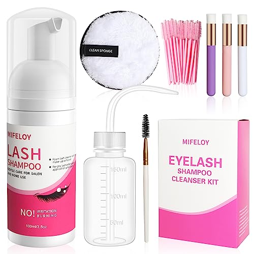 8 Pcs Wimpernverlängerungen Set, Augen WimpernShampoo, Wimpernbürsten Einweg, Mascara Bürsten, Wimpern Reinigung Pinsel, Wimpernpflege für Salon Heimgebrauch, Wiederverwendung Entferner Augenpads von Mifeloy