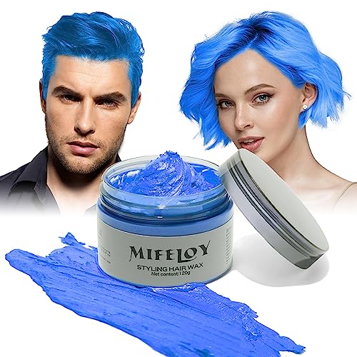 Blau Haartönung Temporäre Haarfarbe 4,23 Unzen, Instant Hair Cream Mud Natürliche Frisur Pomade, Frauen Männer Styling Haartone Wax, Haar Wachs für Halloween Party Cosplay von Mifeloy