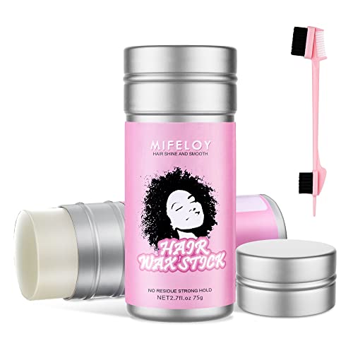 Damen Haarwachs Stick, 2.7 fl.oz Haarstyling Wachs Stick, Modellierung Haar Pomade für Perücken Babyhaar Frizz Flyaways krauses, Hair Styling Rand Kontrolle Gel Haarcreme mit Doppelkanten Bürste Kämme von Mifeloy