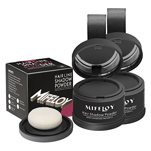 MIFELOY 2 Stück Haaransatz Puder mit Spiegel Schwamm, Dunkel Grau Unsichtbares Ansatzpuder, Soforteffekt Concealer zur Haarverdichtung für Frauen Männer,Wasserfestes Haar Make-up zum Ansatz kaschieren von Mifeloy