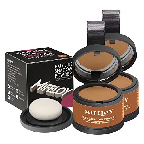 MIFELOY 2 Stück Haaransatz Puder mit Spiegel Schwamm, Hellbraun Unsichtbares Ansatzpuder, Soforteffekt Concealer zur Haarverdichtung für Frauen Männer, Wasserfestes Haar Make-up zum Ansatz kaschieren von Mifeloy