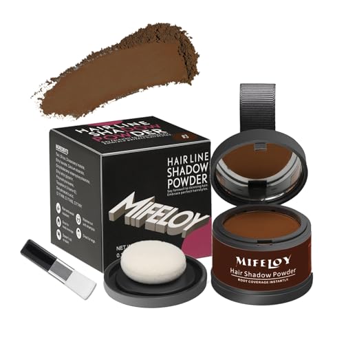 MIFELOY Haaransatz Puder mit Spiegel Schwamm, Dunkelbraun Unsichtbares Ansatzpuder, Soforteffekt Concealer zur Haarverdichtung für Frauen Männer, Wasserfestes Haar Make-up zum Ansatz kaschieren von Mifeloy