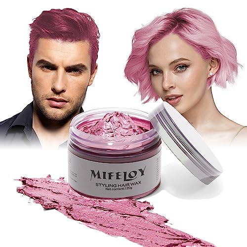 Rosa Haartönung Temporäre Haarfarbe 4,23 Unzen, Instant Hair Cream Mud Natürliche Frisur Pomade, Frauen Männer Styling Haartone Wax, Haar Wachs für Halloween Party Cosplay von Mifeloy