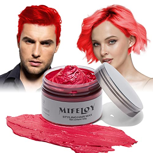Rot Haartönung Temporäre Haarfarbe 4,23 Unzen, Instant Hair Cream Mud Natürliche Frisur Pomade, Männer Frauen Styling Haartone Wax, Haar Wachs für Party Cosplay Halloween von Mifeloy