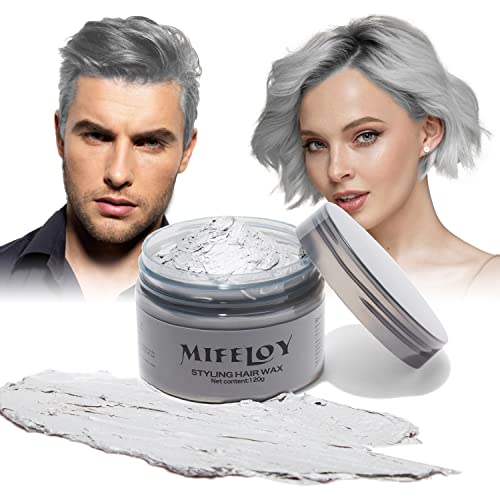 Silbergrau Haartönung Temporäre Haarfarbe 4,23 Unzen, Instant Hair Cream Mud Natürliche Frisur Pomade, Männer Frauen Styling Haartone Wax, Haar Wachs für Party Cosplay Halloween von Mifeloy