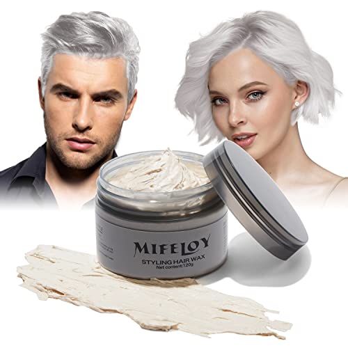 Weiß Haartönung Temporäre Haarfarbe 4,23 Unzen, Instant Hair Cream Mud Natürliche Frisur Pomade, Männer Frauen Styling Haartone Wax, Haar Wachs für Party Cosplay Halloween von Mifeloy