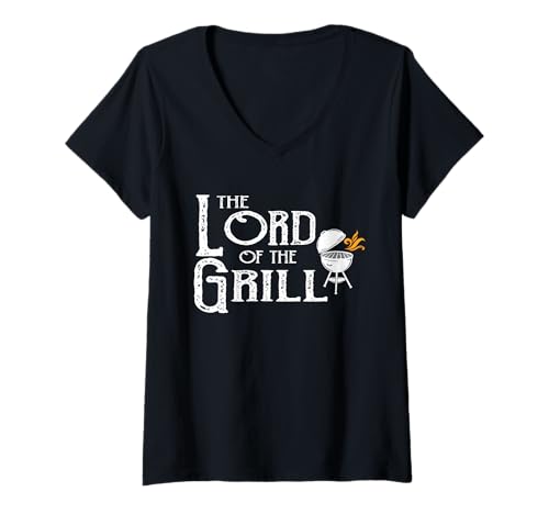 Damen Herr des Grills lustiges BBQ Herr des Grills T-Shirt mit V-Ausschnitt von Miftees BBQ Tees