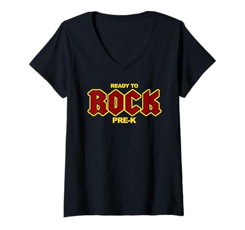 Damen Back to School Funny Ready to Rock The Pre-K T-Shirt mit V-Ausschnitt von Miftees Back to School Tees