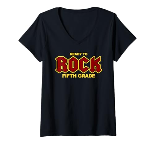 Damen Zurück in die Schule, lustig, bereit, die fünfte Klasse zu rocken T-Shirt mit V-Ausschnitt von Miftees Back to School Tees