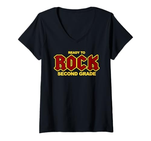 Damen Zurück in die Schule, lustig, bereit, die zweite Klasse zu rocken T-Shirt mit V-Ausschnitt von Miftees Back to School Tees