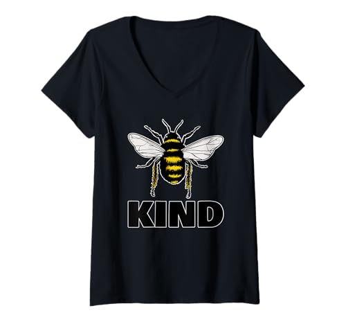 Damen Bee Kind Imker Bee Kind T-Shirt mit V-Ausschnitt von Miftees Beekeeper Tees