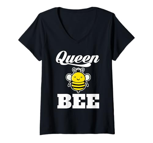 Damen Bienenkönigin mit Krone lustige Bienenkönigin T-Shirt mit V-Ausschnitt von Miftees Beekeeper Tees