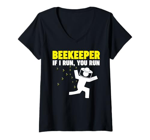 Damen Imker If I Run You Run Beekeeper T-Shirt mit V-Ausschnitt von Miftees Beekeeper Tees