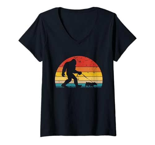 Damen Bigfoot Walking Corgi T-Shirt mit V-Ausschnitt von Miftees Bigfoot Tees
