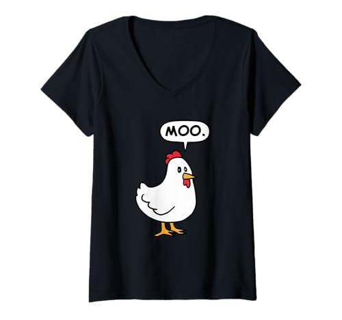 Damen Huhn Moo T-Shirt mit V-Ausschnitt Damen Huhn Moo T-Shirt mit V-Ausschnitt von Miftees Chicken Tees