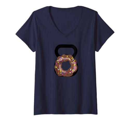 Damen Kettlebell Donut T-Shirt mit V-Ausschnitt von Miftees Fitness Tees