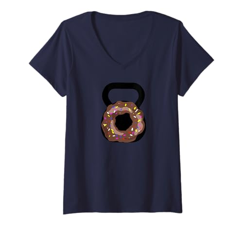 Damen Kettlebell Donut T-Shirt mit V-Ausschnitt von Miftees Fitness Tees