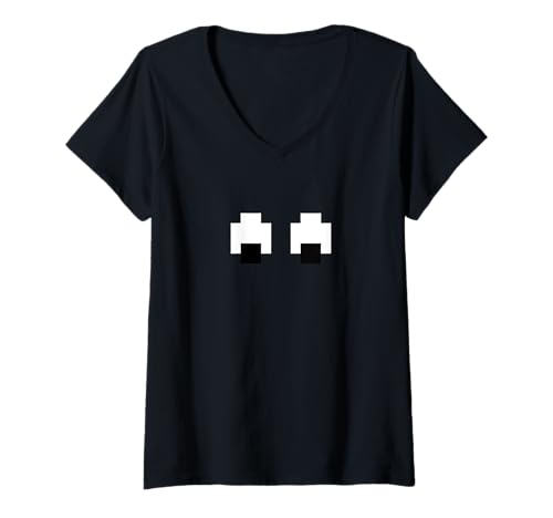 Damen Pixelierte Geisteraugen T-Shirt mit V-Ausschnitt Damen Pixelierte Geisteraugen T-Shirt mit V-Ausschnitt von Miftees Matching Halloween Tees