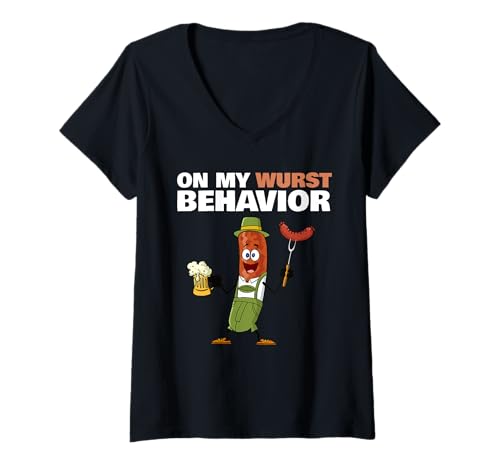 Damen German Sausage On My Wurst Behavior T-Shirt mit V-Ausschnitt Damen German Sausage On My Wurst Behavior T-Shirt mit V-Ausschnitt von Miftees Oktoberfest Tees