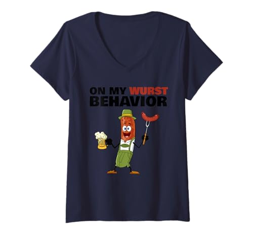 Damen German Sausage On My Wurst Behavior T-Shirt mit V-Ausschnitt Damen German Sausage On My Wurst Behavior T-Shirt mit V-Ausschnitt von Miftees Oktoberfest Tees