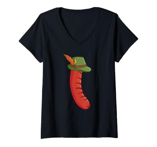 Damen Oktoberfest Deutsche Wurst T-Shirt mit V-Ausschnitt Damen Oktoberfest Deutsche Wurst T-Shirt mit V-Ausschnitt von Miftees Oktoberfest Tees