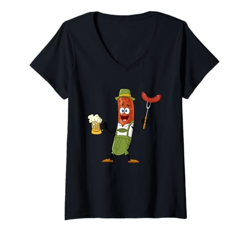 Damen Oktoberfest Deutsche Wurst T-Shirt mit V-Ausschnitt Damen Oktoberfest Deutsche Wurst T-Shirt mit V-Ausschnitt von Miftees Oktoberfest Tees