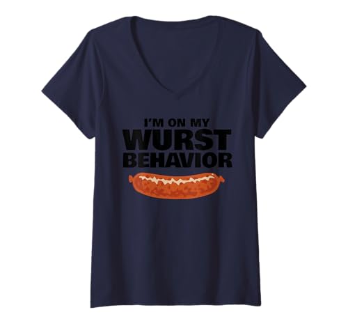 Damen Oktoberfest I'm On My Wurst Behavior T-Shirt mit V-Ausschnitt Damen Oktoberfest I'm On My Wurst Behavior T-Shirt mit V-Ausschnitt von Miftees Oktoberfest Tees