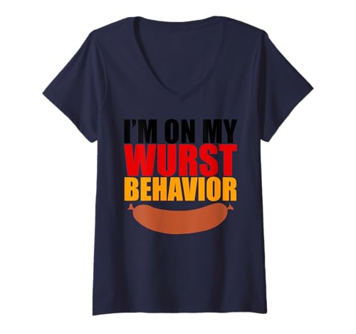 Damen Oktoberfest I'm On My Wurst Behavior T-Shirt mit V-Ausschnitt Damen Oktoberfest I'm On My Wurst Behavior T-Shirt mit V-Ausschnitt von Miftees Oktoberfest Tees
